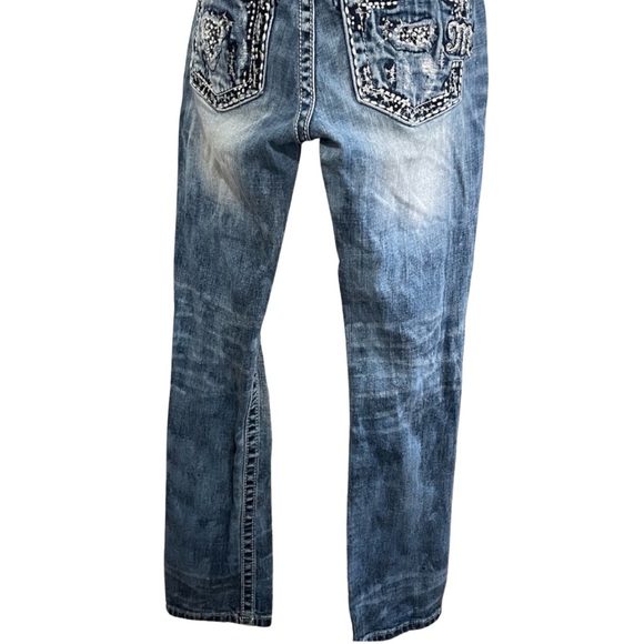 Miss Me 26 Signature Cuffed Straight Bling Jeans Distressed Rhinestones - Picture 6 of 16